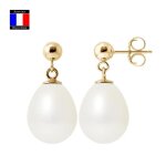 Compagnie g�n�rale des perles - boucles doreilles en or et v�ritables perles de culture 9 - 10 mm - syst�me ...