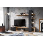 Composition murale eco pour tv en bois - gris / beige - h 152 x p 35 x l 190 cm