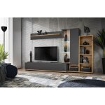 Composition murale silk pour tv en bois - gris / beige - l 240 cm x p 40 cm x h 145 cm