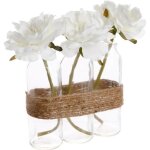 Composition 3 roses artificielles vase verre h245cm - atmosphera createur dinterieur