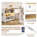 Comptoir de bar extensible - table de bar led - 138 - 204 cm - 3 niveaux de rangement - blanc