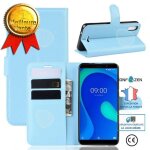 Coque - confo - wiko y80 - pu cuir - antichoc - portefeuille - bleu Coque - confo - wiko y80 - pu cuir - antichoc - portefeuille - bleu