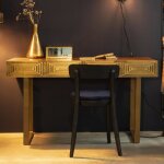 Console 140x50x76 cm en manguier et m�tal laiton