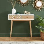 Console utah blanc et effet ch�ne 2 tiroirs 80cm - bois