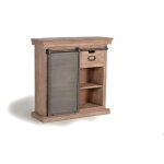 Console en bois de manguier - giner y colomer - industriel - porte coulissante - 2 tiroirs