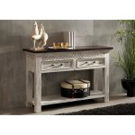 Console - bois massif de manguier cir� (blanc antique) - style campagne chic - castle antik #269