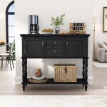 Console en bois vieilli - lunsy - 1065x355x865 cm - noir - pieds colonnes romaines - 2 tiroirs - 2 portes ...