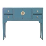 Console chinoise fine asianliving arctic bleue gris - bois massif - tiroir(s) - l100xp26xh80cm