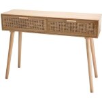 Console couleur naturelle 2 tiroirs bois pin cannage - macabane - romeo - verni - mdf plaqu� fr�ne rotin ...