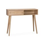 Console scandinave d�cor bois et cannage arrondi 1 tiroir eva