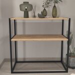 Console dentr�e avec �tag�res couleur ch�ne et structure en acier noir - longueur 90 x hauteur 90 x profondeur ...