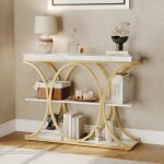 Console dentr�e industrielle - garvee - 100x30x80 cm - blanc - 3 �tag�res - pieds m�talliques - bois ...