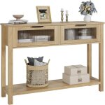 Console dentr�e - lunsy - 110x30x80 cm - beige - deux tiroirs - �tag�re inf�rieure - style campagnard ...