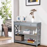 Costway console meuble dentre - 100 x 30 x 80 cm - 1 tiroir et 2 etagres de rangement pour couloir ...