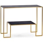 Console dentre double plateau noir et dor - wadiga - gomtrique - mtal - 112cm - verre