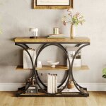 Console �troite - lunsy - 100x30x799 cm - 3 niveaux de rangement - style industriel - marron - r�sistant ...