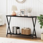 Console �troite - lunsy - 105x30x81 cm - noir - structure m�tallique - supports en x - �tag�res 50 kg ...