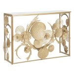 Console - glam - univers cm - mtal dor - plateau en verre miroir - dcorations abstraites