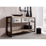 Console industrielle - bois massif de manguier brut - fer et bois imprim - factory 134