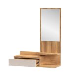 Console meuble dentr�e avec 1 tiroir et miroir coloris beige / ch�ne mauvella - longueur 81 x hauteur ...