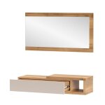 Console meuble dentr�e avec 1 tiroir et miroir coloris beige / ch�ne mauvella - longueur 915 x hauteur ...