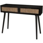 Console noire bois 2 tiroirs cannage - macabane - emilio - style scandinave - mdf plaqu� fr�ne rotin ...