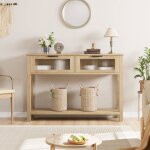 Console de rangement - lunsy - deux tiroirs - deux niveaux - 110x30x80 cm - beige - style campagne moderne ...