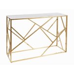 Table console design avec plateau en verre effet marbre et inox - blanc et dor� - h 78 x l 120 x p 40 ...