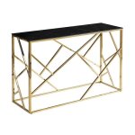 Table console design avec plateau en verre effet marbre et inox - noir et dor� - h 78 x l 120 x p 40 ...