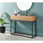 Console avec tiroirs - ba�ta - gamme brixton - effet ch�ne et m�tal noir - l 100 x p 30 x h 75 cm