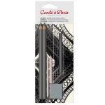 Set de dessin - conte a paris - set complet - 2 crayons graphite - 1 estompe - 1 gomme mie de pain
