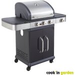 Cookin garden barbecue  gaz fidgi 3 - 3 feux + side - 115 kw - l 122  l 57 h 112cm - surface de cuisson: ...