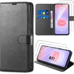 Coque + 2 verres tremp�s pour samsung galaxy a37 5g protection rabat anti - rayures synth�cuir noir