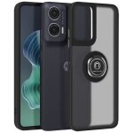 Coque antichoc - motorola - moto g35 - bague mtallique - support vido - noir