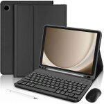 Coque clavier pour samsung galaxy tab a9 plus / a11 plus cuir pu noir avec clavier + souris + stylet