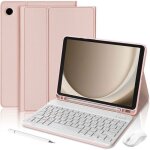 Coque clavier pour samsung galaxy tab a9 plus / a11 plus cuir pu rose avec clavier + souris + stylet