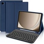 Coque clavier pour samsung galaxy tab a9 plus / a11 plus synth�cuir bleu marine avec clavier bluetooth ...