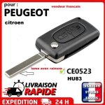 Coque cl� plip modifie pour peugeot 2 bouton 207 307 308 407 hu83 ce0523 avec rainure