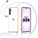 Coque collier cordon pour samsung galaxy a34 5g - protection slim motif c?ur - blanc