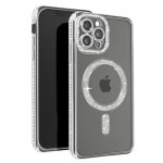 Coque - avizar - iphone 12 pro max - contour strass argent - dos transparent - compatible magsafe