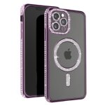 Coque diamant pour iphone 12 pro max - avizar - protection magsafe - contour strass violet Coque diamant pour iphone 12 pro max - avizar - protection magsafe - contour strass violet