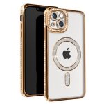 Coque de protection - avizar - iphone 14 - contour strass dor�e - compatible magsafe - �l�gante et unique ...