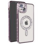 Coque - diamant - iphone 14 plus - contour strass - violet - compatible magsafe Coque - diamant - iphone 14 plus - contour strass - violet - compatible magsafe