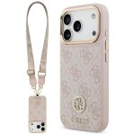 Coque guess hardcase 4g strass logo avec lani�re pour iphone 17 pro - pink