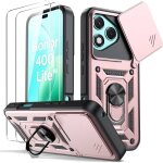 Coque pour honor 400 lite - kal - coque antichoc avec cache cam�ra coulissant anneau rotatif et 2 verres ...