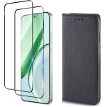 Coque pour honor magic 8 lite 5g noir + 2 verres tremp� - etui housse portefeuille vitre protection ecran ...