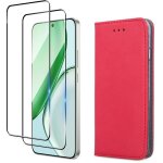 Coque pour honor magic 8 lite 5g rouge + 2 verres tremp� - etui housse portefeuille vitre protection ...