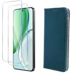 Coque pour honor magic 8 lite 5g vert + 2 verres tremp� - etui housse portefeuille vitre protection ecran ...