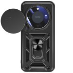 Coque pour honor magic 8 lite avec cache cam�ra coulissante et bague magn�tique mayaxess noir