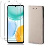 Coque pour honor x5c plus dor� + 2 verres tremp� - etui housse portefeuille vitre protection ecran